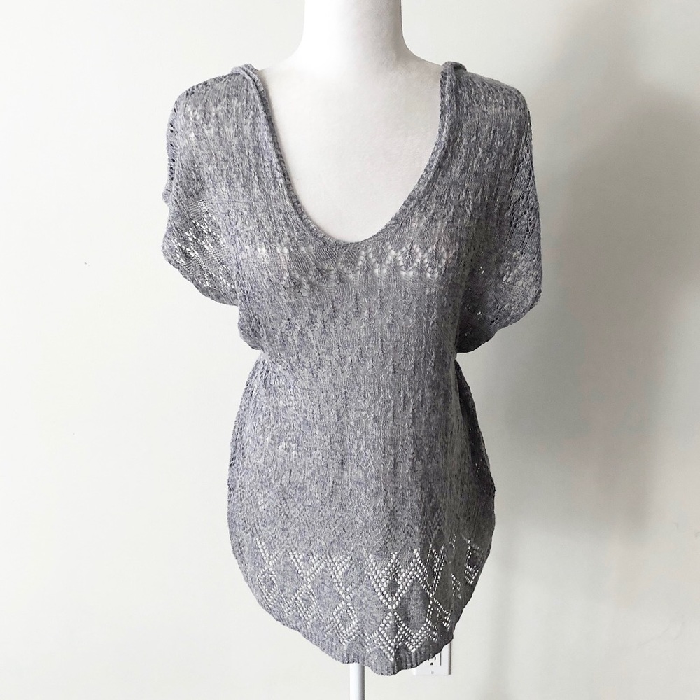Anthro. Moth | Linen Blend Open Knit Hooded TopNWT - Picture 3 of 12